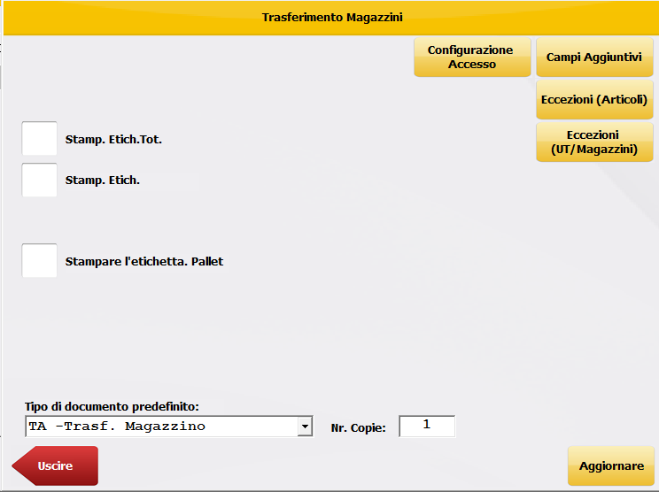 Touch Screen StampaEtichette Configurazione delle etichette da