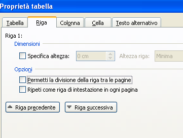 Figura 5 Proprietà tabella in Word relative alla Riga Uno screen reader interpreta la tabella scansionandola per righe, dalla prima cella in alto a sinistra all ultima cella in basso a destra sia