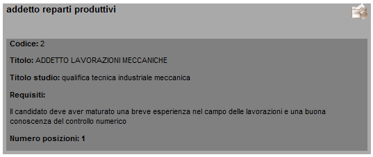 Figura 6.3: Visualizzazione di una proposta di lavoro. Ora viene affrontato il caso in cui si decide di modificare o eliminare un offerta di lavoro pubblicata nel sito.