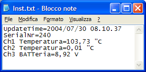 6.5.2.1. Stato dello strumento LSI LASTEM CommNet Manuale utente Le informazioni relative allo stato dello strumento sono contenute nel file Status.txt.