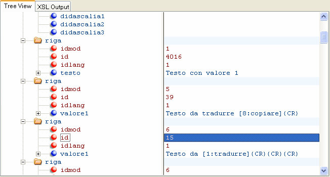 108 Argo - Gestione Contenuti e Impaginazione Automatica A destra vengono visualizzati i contenuti da tradurre, a sinistra nella Tree View, i contenuti da tradurre che sono contrassegnati dal pallino