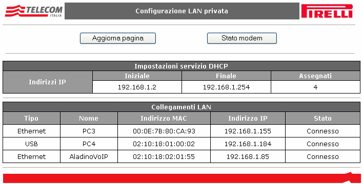 1.3 Informazioni sulla configurazione LAN Per alcuni profili ADSL, ad esempio quelli a consumo, quindi con tariffazione dipendente dalla durata del collegamento, è possibile solamente visualizzare le