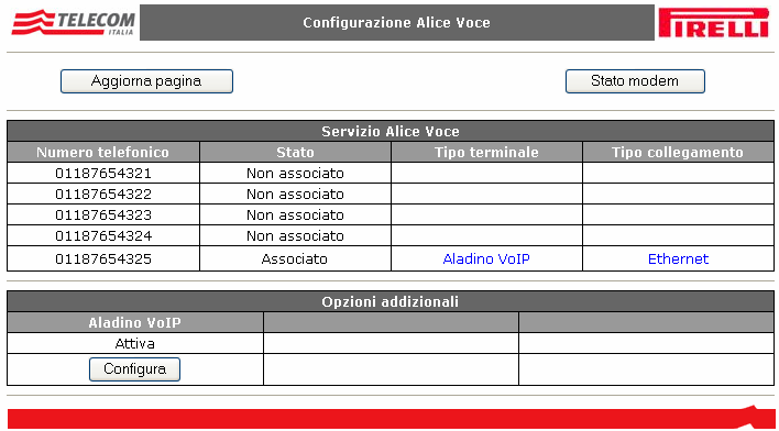 1.7 Informazioni sulla configurazione Alice Voce per profili ADSL con opzione Voce Se si ha sottoscritto un profilo ADSL comprensivo dell opzione Voce, è possibile verificare, ed eventualmente