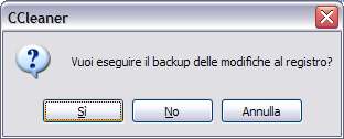 Comparirà una finestra di avviso che ci permette di salvare il file di registro prima della pulitura: dobbiamo sempre cliccare su SI