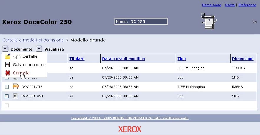 Gestione di modelli e cartelle 4. Selezionare le cartelle o i file da eliminare.