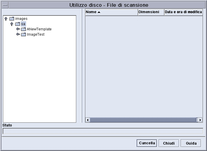 Funzioni di Amministratore 2. Nella finestra di dialogo Utilizzo disco - File di scansione, selezionare un utente. In questo esempio, viene selezionato l'account utente "sa". 3.