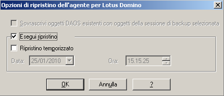 Ripristino dei dati Server di ripristino di Lotus Domino Le opzioni di ripristino per l'agente per Lotus Domino di CA ARCserve Backup vengono visualizzate nella finestra di dialogo Opzioni di