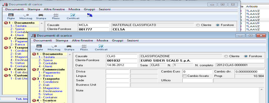 Riepilogo movimenti: l utente attraverso il pulsante potrà aprire in dettaglio i movimenti di carico e scarico dell articolo selezione. La lista è stampabile ed esportabile in excel.