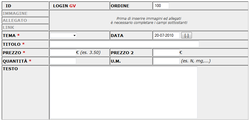 3. Inserire una Scheda Prodotto (solo per modulo ecommerce) L'inserimento di una scheda prodotto è del tutto analoga all'inserimento di una scheda contenuto.