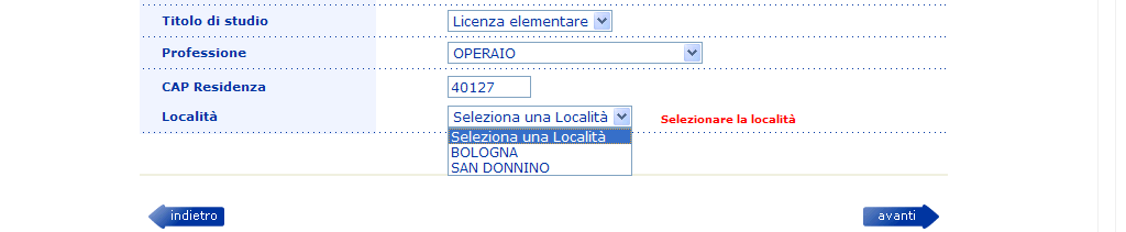 Una volta completata la prima fase, si passa all inserimento dei dati anagrafici dell utente.