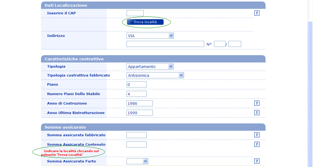 L utente inizia così a compilare la form, ma quando si seleziona il dato relativo alla seconda combo-box, Ruolo Contraente, la pagina subisce un refresh automatico e come si può vedere vengono