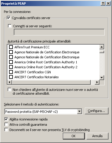 6. Cliccare sulla sezione Autenticazione, appare: 7.