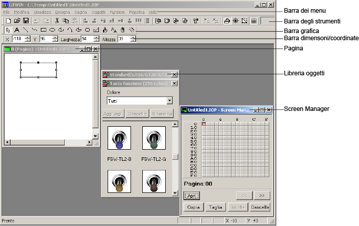 L'interfaccia utente in GTWIN Manuale di riferimento GTWIN 3.1 Indicazione sul monitor Dopo aver creato un nuovo progetto, nello Screen Manager (pag.