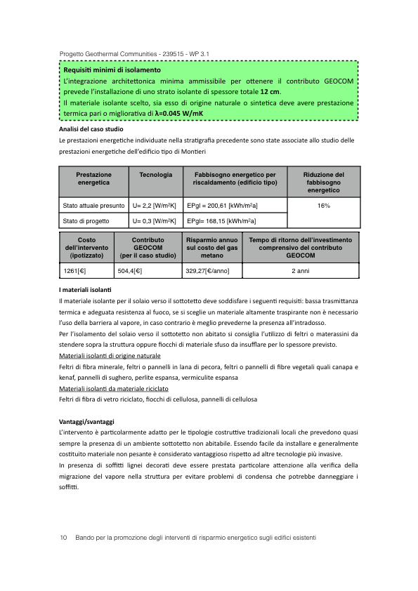 Gli interventi tecnologici individuati come adatti agli edifici del borgo sono stati definiti nelle linee guida al Bando per la promozione degli interventi di retrofit energetico sul costruito di