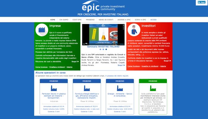 La community di Epic. Epic agisce come intermediario indipendente tra imprese e investitori.