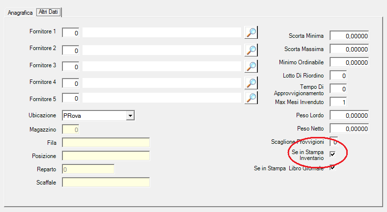 Inventario Prima di tutto è necessario controllare che in anagrafica articoli sia stato impostato il flag stampa in inventario contabile come mostrato in figura: Altrimenti, nonostante la selezione,