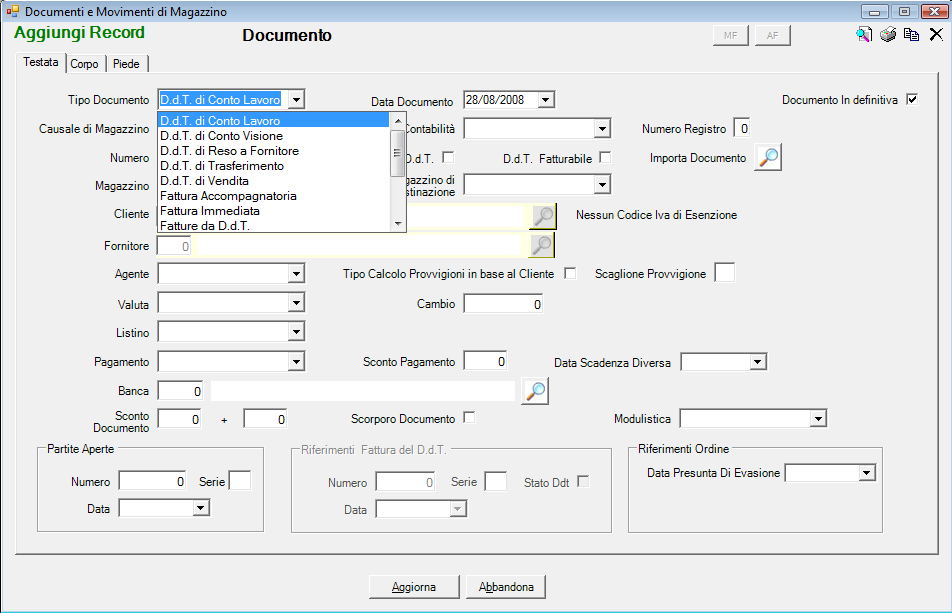 Come inserire un nuovo documento.