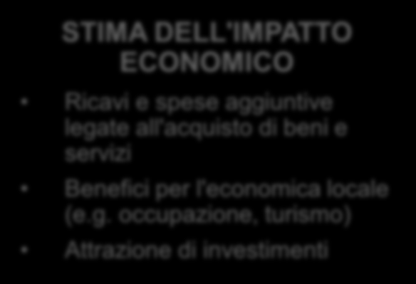 I soggetti coinvolti Ai fini della stima degli "impatti economici" dell'evento sono state individuate specifiche categorie, coerentemente con quanto indicato dalla teoria e dall'esperienza registrata