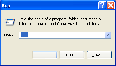 Trasferimento di file DOS 71 Dalla finestra Esegui, digitare CMD e fare clic sul pulsante OK. Windows apre una finestra di comando DOS.