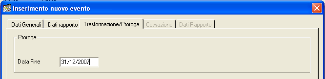 Proroga di un rapporto di lavoro a tempo determinato Per la creazione di un rapporto di proroga si procede utilizzando la funzione nuovo evento.