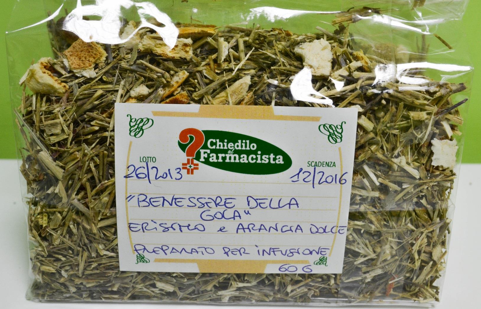 BENESSERE DELLA GOLA 60g 3,50 Ingredienti: Erisimo e arancia dolce PREPARATO PER INFUSIONE L