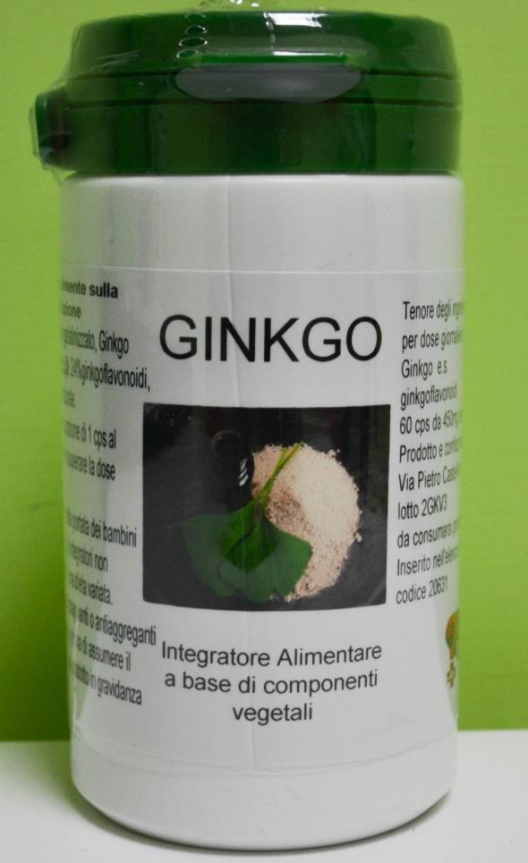 9 GINKO Integratore Alimentare a base di componenti vegetali Ingredienti: amido di mais pregelatinizzato, Ginko biloba L. foglie estratto secco (tit. 24% ginkoflavonoidi, 6% lattoni triterp.