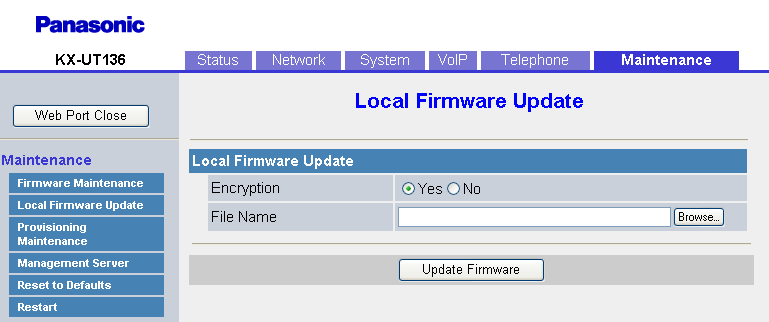 4.7.2 Local Firmware Update Firmware File URL Specifica l URL in cui è memorizzato il file del firmware. Questa impostazione è disponibile solo quando [Enable Firmware Update] è impostato su [Yes].