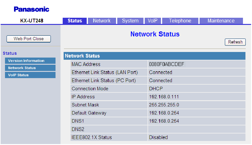 4.2.2 Network Status Versione del firmware corrente 4.2.2 Network Status Questa schermata consente di visualizzare le informazioni di rete correnti dell unità, quali indirizzo MAC, indirizzo IP, stato porta Ethernet e così via.