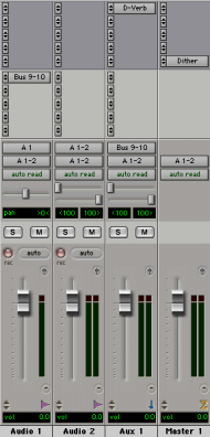 Creazione di una mandata In Pro Tools sono disponibili fino a cinque mandate per traccia audio.