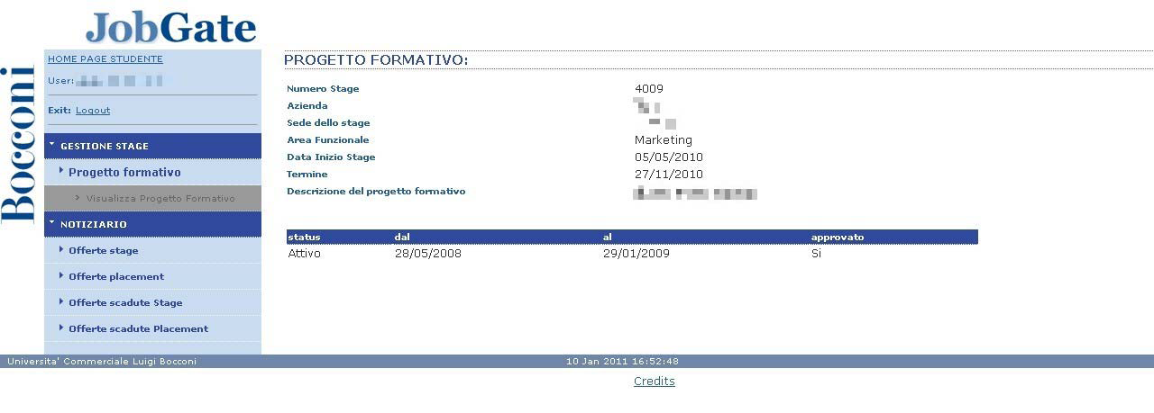 cliccando su Visualizza progetto formativo alla voce Status (Fig. 7) Fig.