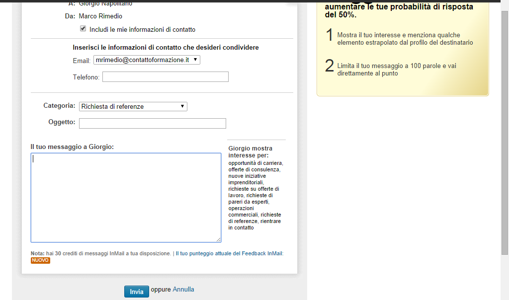 (figura5) Ora devi fare attenzione a mssimizzare l efficacia dello messaggio che stai per inviare (se non altro per il fatto che stai utilizzando una risorsa limitata) Alcuni di questi punti di