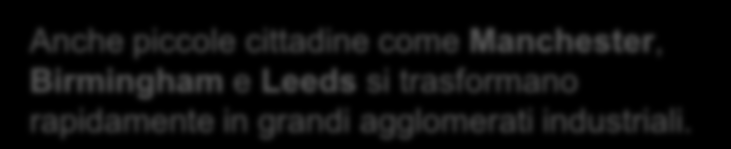 Alcune città inglesi tra cui Londra conoscono un rapido aumento in estensione e numero di abitanti.