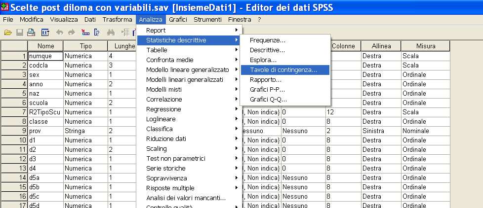 Analisi a 3 variabili con SPSS/Menu Introdurre la variabile di controllo 1.