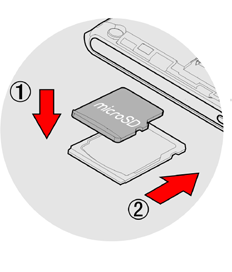 ~ Installazione della microsd Il dispositivo e predisposto per schede MicroSD fino a 64 GB. Inserire la microsd come indicato nella figura a fianco.