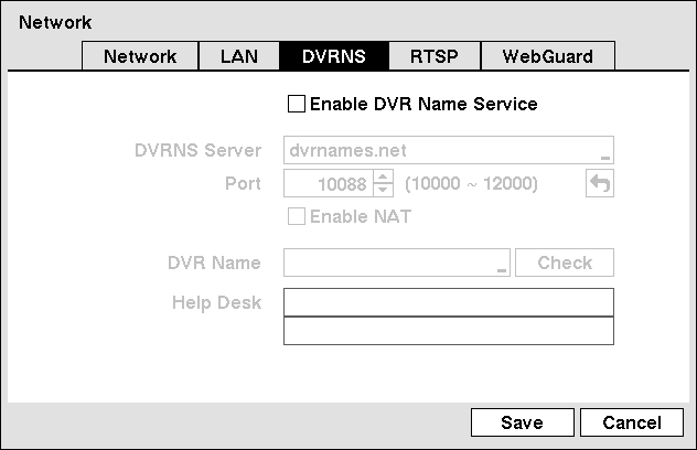 Videoregistratore digitale art. 49804 Figura 20 Schermata di impostazione DVRNS. Evidenziare Utilizzare il servizio nomi DVR e premere il pulsante per selezionare o deselezionare questa opzione.