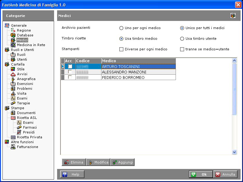 Medici in Medicina di gruppo: Se si è in Medicina di gruppo, per impostare il timbro andare in Strumenti > Opzioni > Medici. Ogni Medico inserirà il proprio timbro.