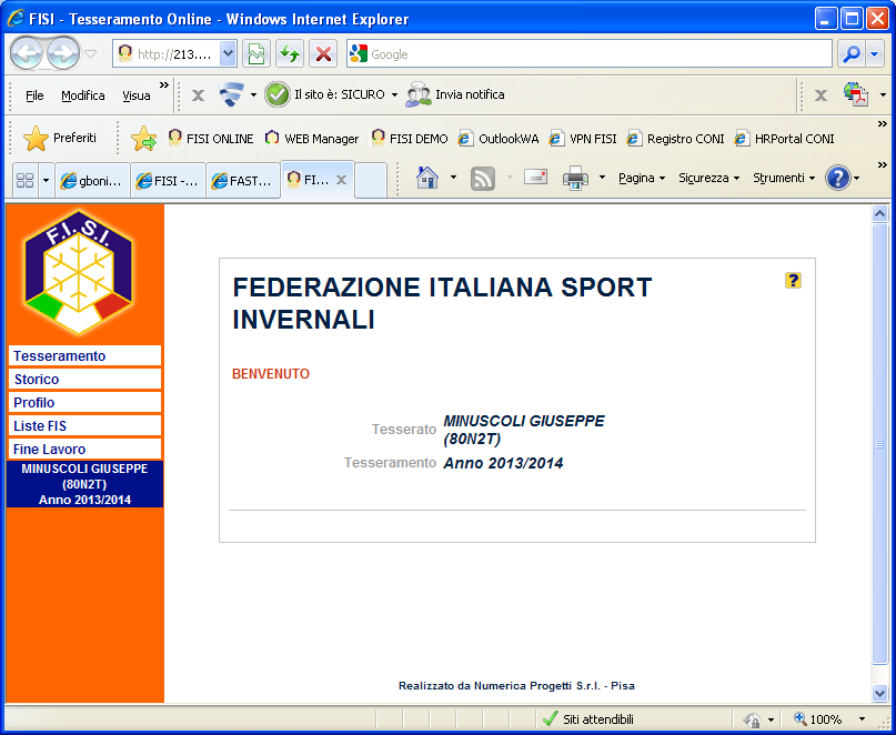 Iscrizione Atleti alle Liste Punti FIS On-Line Guida Operativa per Singolo Atleta Si raccomanda di utilizzare Explorer versione 9 o superiore, Firefox o Chrome aggiornati alle ultime versioni.