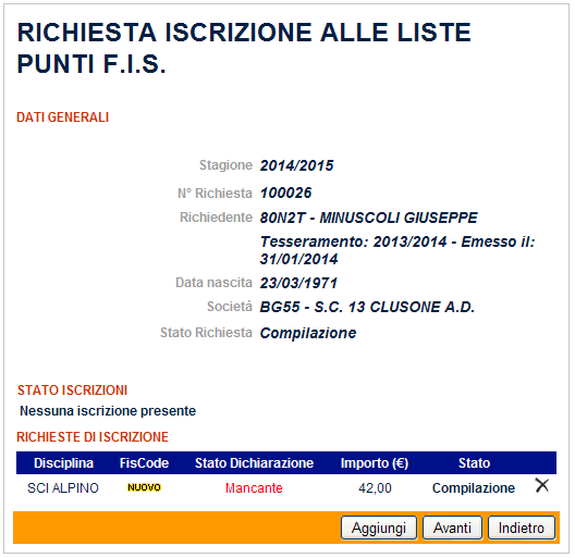 Attendi che il sistema abbia effettuato l elaborazione, apparirà il seguente messaggio: Clicca sul pulsante per chiudere la finestra: Dati Generali Area nella quale sono riportati i dati anagrafici,