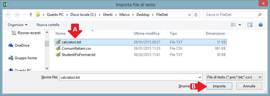 Importazione di un delimited Prima cosa, dopo aver aperto una cartella di Excel, richiamiamo il ribbon "Dati " (sezione "Carica