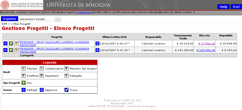 il collegamento ai manuali operativi per le diverse tipologie di utente e la documentazione relativa agli standard di gestione dei progetti PRIN in CIA; è possibile scaricare questa documentazione