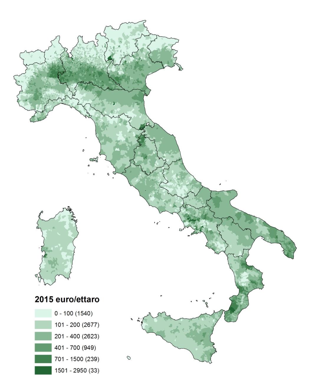 Fonte: simulazioni PAC2020-Simulation tool (INEA-Mipaaf, 2014 su dati AGEA) in Rapporto Stato