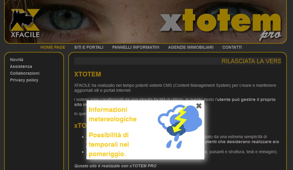 XFACILE / XTOTEM Pagina 45 Finestra Popup all'apertura della pagina E'