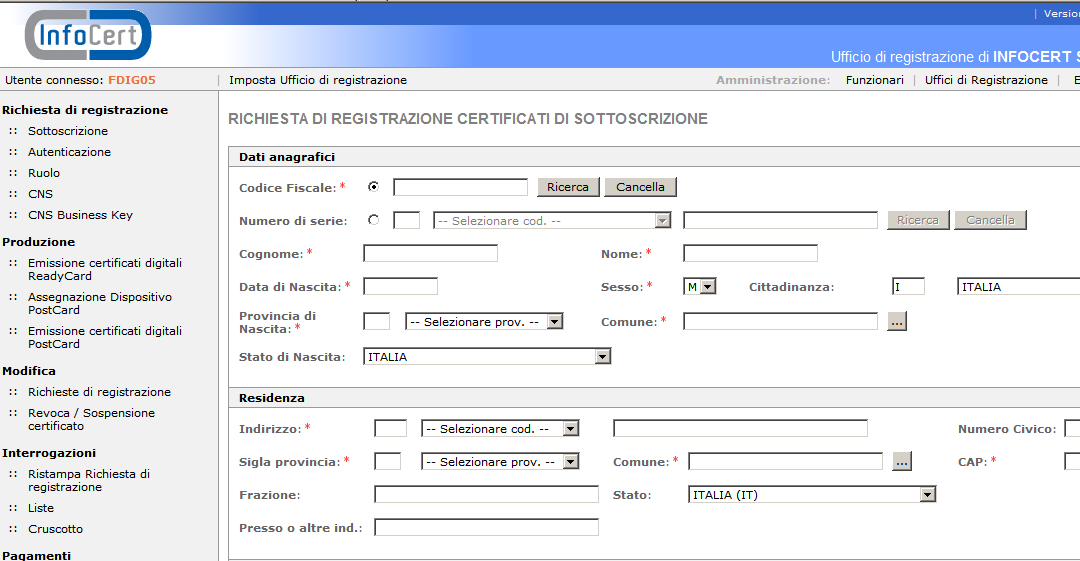 Il pulsante Ricerca posto a fianco del codice Identificativo ne verifica solo la presenza nell'archivio interno della procedura.