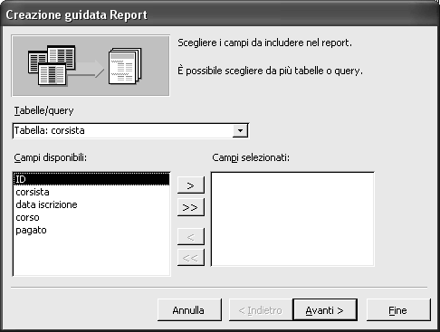 Figura 132-5 Anche stavolta si inizierà la descrizione della produzione di un report iniziando dalla Creazione guidata che è senz altro il modo più rapido.