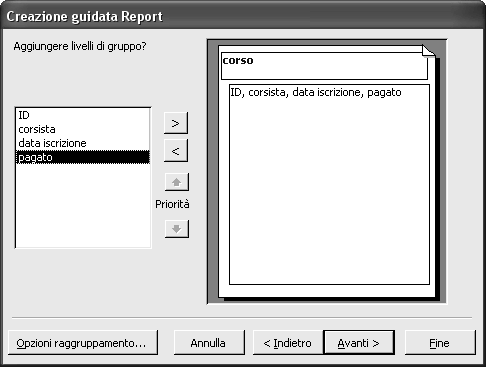 Figura 134-5 Figura 135-5 Capire l utilità e inserire livelli di gruppo nella creazione guidata di un Report.