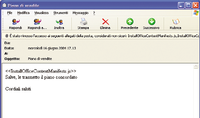 Le funzionalità di sicurezza presenti in Windows XP Service Pack 2 garantiscono la rimozione automatica di allegati pericolosi inseriti nei messaggi di posta elettronica Questo perché nel caso si