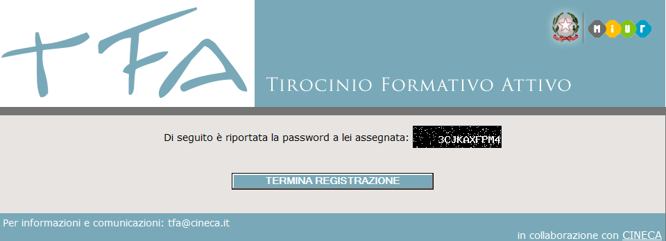 Figura 6 La password a video se il candidato non fornisce né un indirizzo mail, né un numero di cellulare.