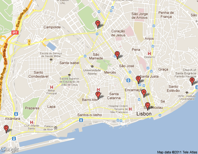 Lisbona Vie, Piazze e Quartieri Legenda dei punti riportati sulla mappa A Baixa Baixa, Lisbona Si tratta di uno dei quartieri più importanti della città ed è costituita da un reticolo di ampie strade