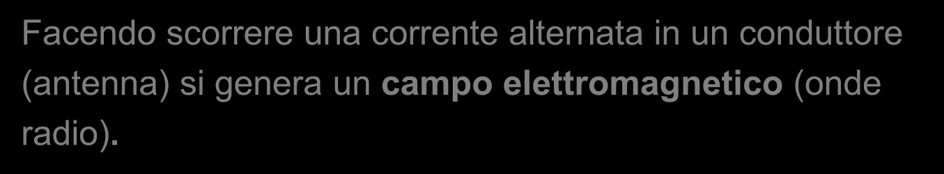 Correnti alternate, campi elettromagnetici e onde radio Dalla fisica sappiamo che facendo ruotare un conduttore all interno