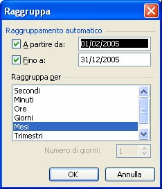 usando l opzione Raggruppa è possibile definire i parametri di